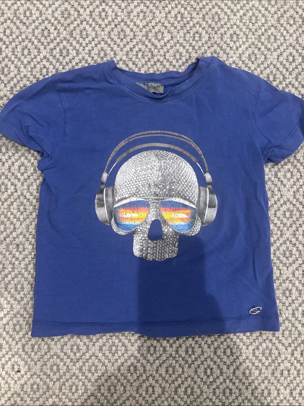 Grant Garçon Boys' Royal Blue Skull Headphones Graphic Tee